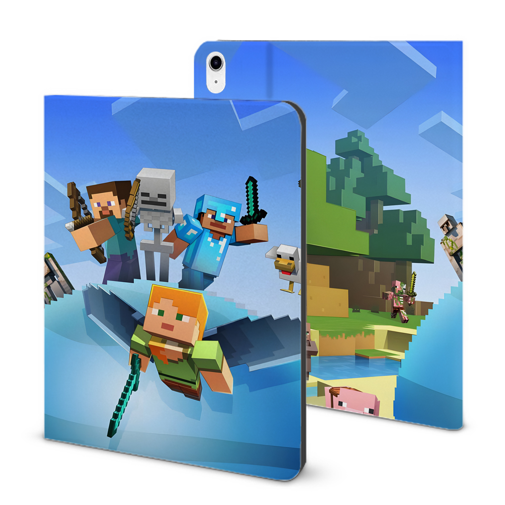 （画像用） マインクラフト ブロックの世界 Minecraft MC Block world IPad ケース ブック型 PUレザー TPU 耐衝撃 軽量 薄型 ペン収納なし 全面保護 IPad 各モデル対応